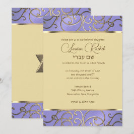 Bat mitzvah Elegant Lavender Lila Guld Filigree Inbjudningar