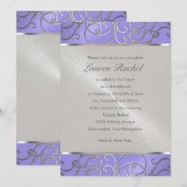 Bat mitzvah Elegant Lavender Lila Silver Filigre Inbjudningar