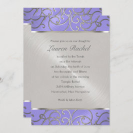 Bat mitzvah Elegant Lavender Lila Silver Filigre Inbjudningar