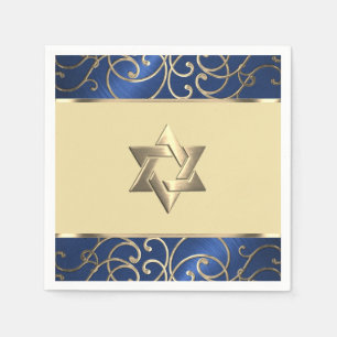 Bat mitzvah Elegant, marinblått och Guld-filigree Pappersservett