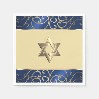 Bat mitzvah Elegant, marinblått och Guld-filigree Pappersservett