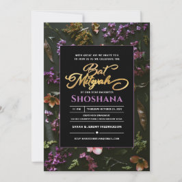 Bat mitzvah Elegant Modern Boho Blommigt Script Inbjudningar