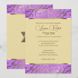 Bat mitzvah Elegant Orchid Lila Guld Filigree Inbjudningar