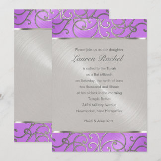 Bat mitzvah Elegant Orchid Lila Silver Filigree Inbjudningar