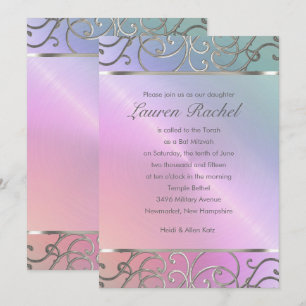 Bat mitzvah Elegant Pearl Rosa Silver Filigree Inbjudningar
