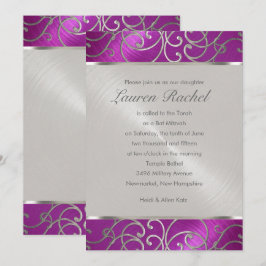 Bat mitzvah Elegant Raspberry Rosa Silver Filigree Inbjudningar