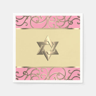 Bat mitzvah Elegant Rosa och Guld Filigree Pappersservett
