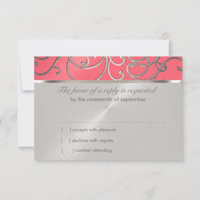 Bat mitzvah Elegant Rosa och Silver Filigree Inbjudningar (Baksida)