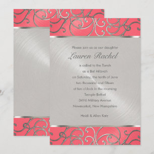 Bat mitzvah Elegant Rosa och Silver Filigree Inbjudningar