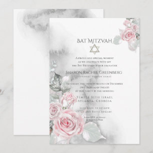 BAT MITZVAH Elegant Rosa Watercolor Ro Inbjudningar