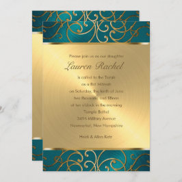 Bat mitzvah Elegant Teal Blue och Guld Filigree Inbjudningar