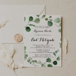 Bat mitzvah Eucalyptus Modern calligrafi Inbjudningar<br><div class="desc">Denna bat mitzvah inbjudan till eukalyptus i modern kalligrafi är perfekt för en enkel bat mitzvah. Konstruktionen har vattenfärgad handdragen elegant botaniskt eukalyptus grenar och löv.</div>