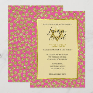 Bat mitzvah Färg med Guld Glitter-punkter Inbjudningar