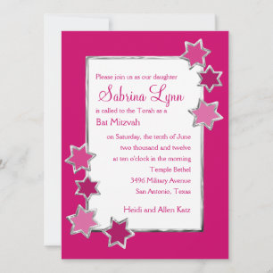 Bat mitzvah Färg White Center Silver Stars Inbjudningar