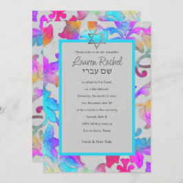 Bat mitzvah färgade färgade färgade Rosa Turkos Inbjudningar