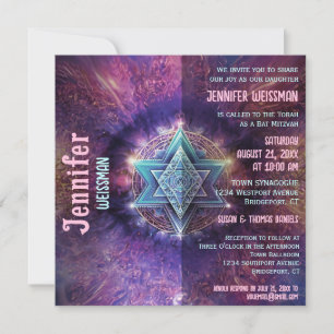 Bat mitzvah färglös Roligt Neon Star Inbjudningar