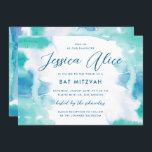 Bat mitzvah färgruta för blått vatten inbjudningar<br><div class="desc">En tealblått och grönt tvättar av vattenfärg med en aning lila,  med redigerbar text och baksida som tillval.</div>