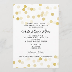 Bat mitzvah Fauxguld omkullkastar glitterljus Inbjudningar