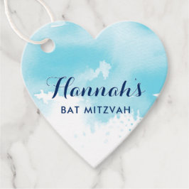 Bat mitzvah favagag modern vattenblå vattenfärg gåvor etiketter