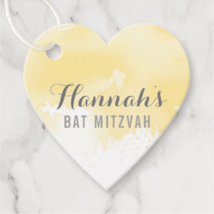 Bat mitzvah favärde tagg modern gult vattenfärg gåvor etiketter