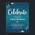 Bat mitzvah fet Guld-turkos Ombre Agate-skript Tilläggskort<br><div class="desc">Var stolt, gladd och visa den här milstolpen av din favoritBat mitzvah! Inkludera den här coolan, unik, modern personlig infogning för ytterligare information till din händelse. Vit manustypografi och en faux guld Star av David täcker över en djup turkoise teal blue ombre-bakgrund med turkospolblåagat accentuerad med faux guld-vener. Anpassa anpassningsbarna...</div>