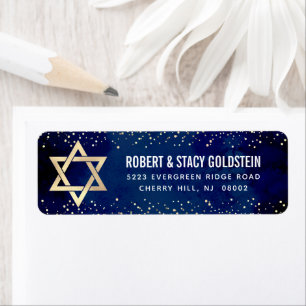 Bat mitzvah Fet Navy Guld Glitter Returadress Returadress Etikett