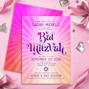 Bat mitzvah Fet Retro Boho Rosa Orange-övertoning Inbjudningar
