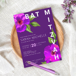 Bat mitzvah fetstil Modern Lila Blommigt vattenfär Inbjudningar