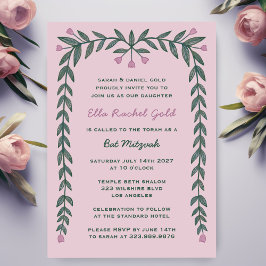 Bat mitzvah flicka i blommigt i Pub i den moderna  Inbjudningar