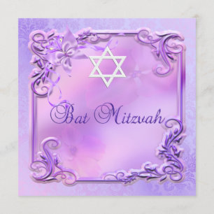 Bat Mitzvah-flicka söt lila rosa blommig Inbjudningar