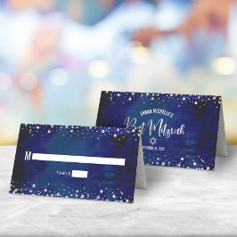 Bat Mitzvah Flotta Vattenfärg Silver Glitter Skrif Placeringskort
