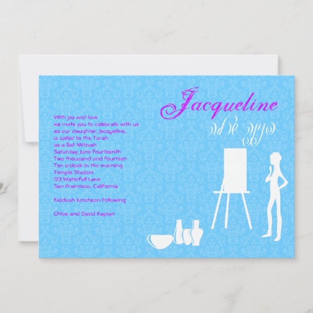 Bat mitzvah födelsedag för inbjudankonsttema inbjudningar (Framsida)