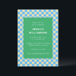 Bat mitzvah  för Cute Retro Checkerboard-blå Grönt Inbjudningar<br><div class="desc">Bat mitzvah inbjudan till Cute Retro Checkerboard,  blå Grönt</div>