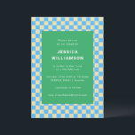 Bat mitzvah  för Cute Retro Checkerboard-blå Grönt Inbjudningar<br><div class="desc">Bat mitzvah inbjudan till Cute Retro Checkerboard,  blå Grönt</div>