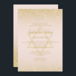 Bat mitzvah för det  rosan i chic glitter inbjudningar<br><div class="desc">Chic guld typografi och guld glitter Bat mitzvah inbjudan till  rosa. Bakgrunden för pastellernas rosa är fullt anpassade. Lägg till hebreiska namn.</div>