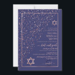 Bat mitzvah för diagonal konfetti Ro Guld Inbjudningar<br><div class="desc">Den här eleganten och den unika Bat mitzvah inbjudan är idealiska för ett klassigt och formellt evenemang. Den har en faux tryckt glatt ro guld konetti som sprinklats diagonalt över inbjudan ovanpå en tunn ro guld-rektangel gräns med marin blå bakgrund. Det är chic, modern, lyxig, söt, enkel och trendig. perfekten...</div>