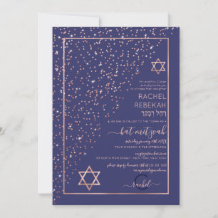 Bat mitzvah för diagonal konfetti Ro Guld Inbjudningar