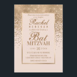 Bat mitzvah för foto av Rosa Guld Glitter Inbjudningar<br><div class="desc">Denna formella Bat mitzvah fotoinbjudan inspireras av den moderna paletten och trendiget färg som är utrustad med chic och glamorös designstruktur. Det är elegant och söt visningar för tryckt glatt guld-gradient konfetti med en guld-gräns till ram, ovanpå en enkel glitter -bakgrund. Det inkluderar även gästen för hederets fotografi som lägger...</div>