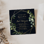 Bat mitzvah för Geometric Guld Blue Grönt Calligra Inbjudningar<br><div class="desc">Den här geometriska kalligrafiinbjudan till den blå grönten i guld är en bat mitzvah perfekt för en enkel bat mitzvah. Utformningen har handmålad vacker grönt som lämnar i mörk blått bakgrund och lägger till ett guld geometriskt ram.</div>