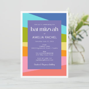 Bat mitzvah för Geometric Rainbow för Bright Abstr Inbjudningar