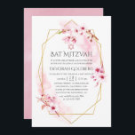 Bat mitzvah för Geometric Rosa Vår Blommar Inbjudningar<br><div class="desc">bat mitzvah inbjudan till blommigten med rosa vattenfärg med sakura-blommar med guld geometriska ram-anpassade till dina händelsespecifikationer.</div>