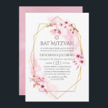 Bat mitzvah för Geometric Rosa Vår Blommar Inbjudningar<br><div class="desc">bat mitzvah inbjudan till blommigten med rosa vattenfärg med sakura-blommar med guld geometriska ram-anpassade till dina händelsespecifikationer.</div>