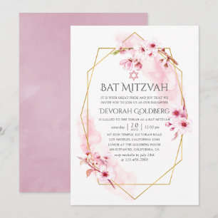 Bat mitzvah för Geometric Rosa Vår Blommar Inbjudningar