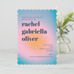 Bat mitzvah för Groovy Blue Gradient Retro Photo Inbjudningar