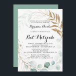 Bat mitzvah för Guld-kalligrafi i Rustic Eucalyptu Inbjudningar<br><div class="desc">Denna bat mitzvah kalligrafi av guld med rustik eukalyptus är perfekt för en enkel bat mitzvah. Denna konstnärliga utformning har hand-ritad blommigt från guld och grönt av eucalyptus i vattenfärg,  som är vackert placerad i elegantens geometriska ram.</div>