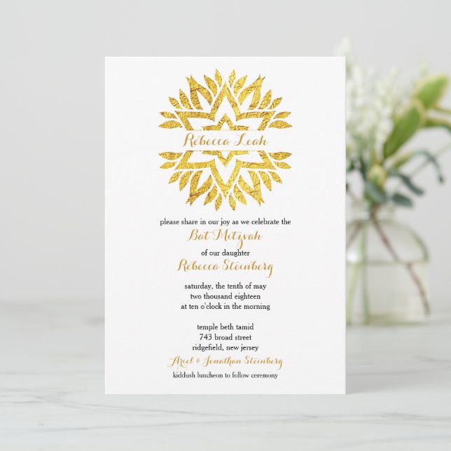 Bat mitzvah för guldfoil look Star Mandala Inbjudningar (Stående Fram)
