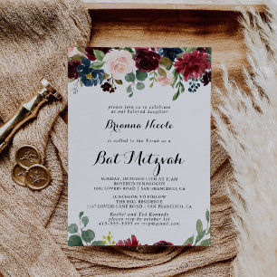Bat mitzvah för hösten Rustic Burgundy Calligraphy Inbjudningar