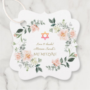 Bat mitzvah för känsliga vitblommor gåvor etiketter