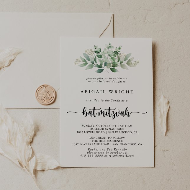 Bat mitzvah för minimalistisk kalligrafi av eukaly inbjudningar (Skapare uppladdad)