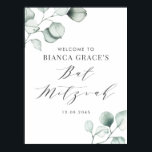 Bat mitzvah för minimalistisk vattenfärgseukalyptu poster<br><div class="desc">Skicka ett tack med det här anpassadet med ett bat mitzvah välkomsttecken. Den har vattenfärgade illustrationer av dammig grönt eucalyptus löv och ett vismiskt skript. Anpassa genom att lägga till information. Detta bat mitzvah välkomsttecken för eukalyptus är perfekt för alla teman eller säsonger.</div>